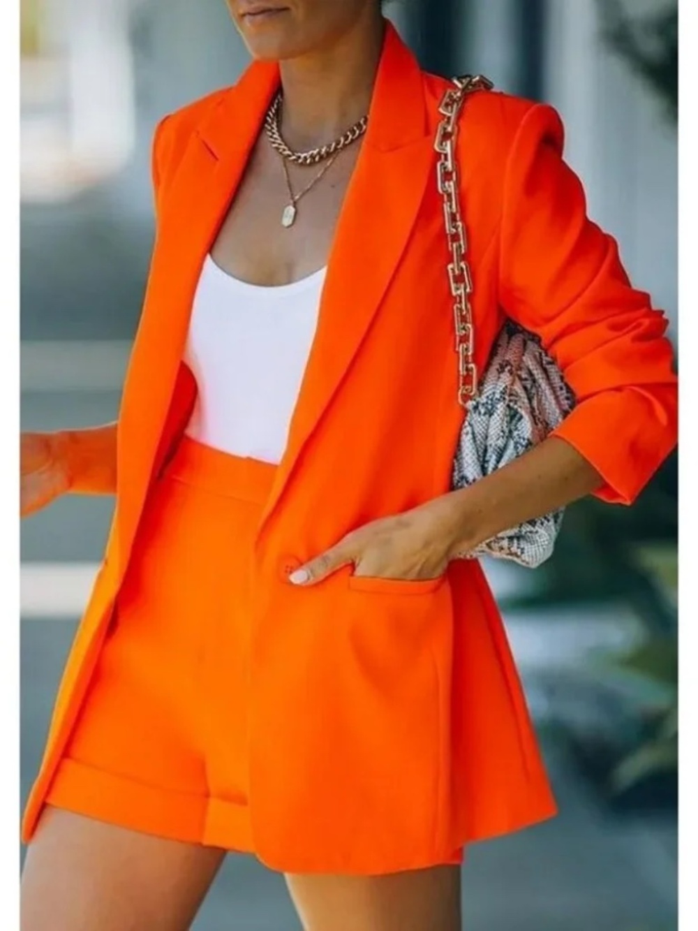 Miss Sparkling Two piece blazer and shorts set in Bright Orange size small NWOT - Picture 3 of 16
